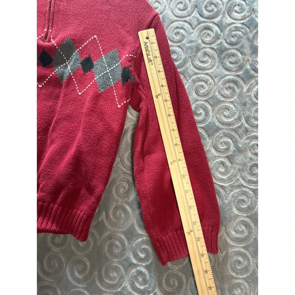 Gymboree Kids Red Argyle‎ Quarter Zip Sweater Size 6 Cotton